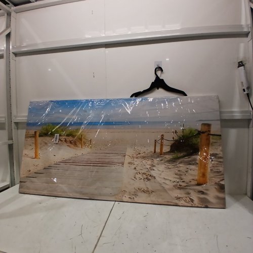 BEACH SEA PRINT FRAMED CANVAS - 6FT X 12FT - BLUE/BEIGE image 2
