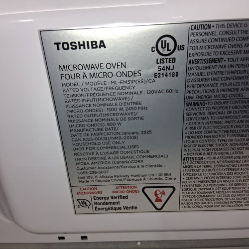 TOSHIBA COMPACT COUNTERTOP MICROWAVE OVEN - 1.2CU.FT - 1500W - STAINLESS STEEL (MODEL: ML-EM31P(SS)/CA) image 6