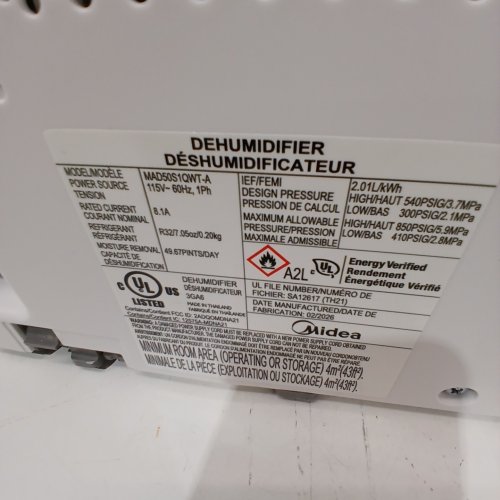 MIDEA CUBE 50 PINT SMART WIFI DEHUMIDIFIER - 4500 SQ. FT - WHITE (MODEL: MAD50S1QWT-A) image 7