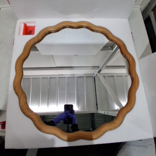 PERFNIQUE SCALLOPED ROUND MIRROR - 24" - BROWN WOOD - (MODEL: 2025-IRM-001) image 2