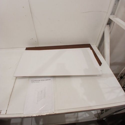 FARMHOUSE SHOE STORAGE CABINET - 35.5" X 35" X 16" - WHITE/BROWN (MODEL: USAN1059429VA) image 5