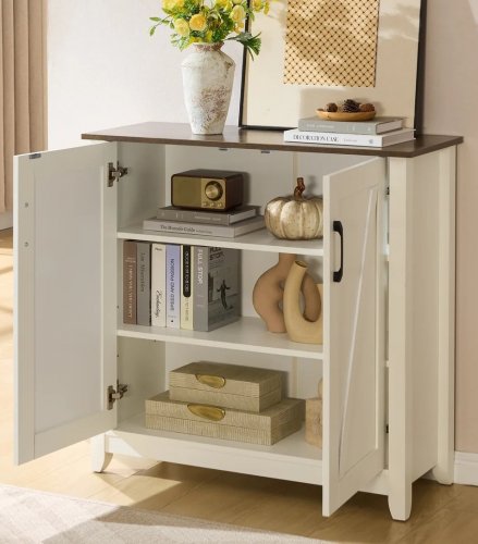 FARMHOUSE SHOE STORAGE CABINET - 35.5" X 35" X 16" - WHITE/BROWN (MODEL: USAN1059429VA) image 2
