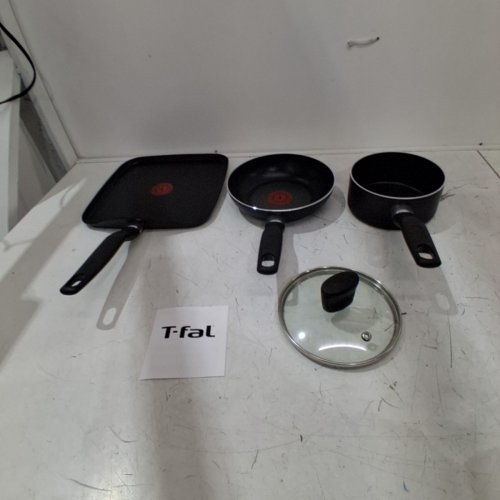 4PC T-FAL ESSENTIAL NON-STICK COOKWARE SET WITH 8" FRYPAN, 10.25" GRIDDLE & 1QT SAUCEPAN WITH LID - BLACK image 2