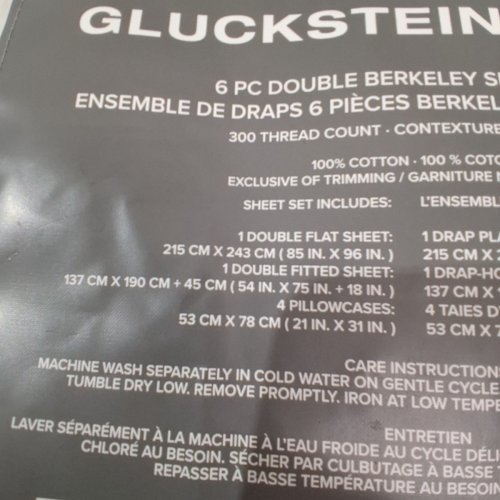 6PC GLUCKSTEIN STUDIO BERKELEY SHEET SET - DOUBLE - WHITE (MODEL: 2200100) image 4