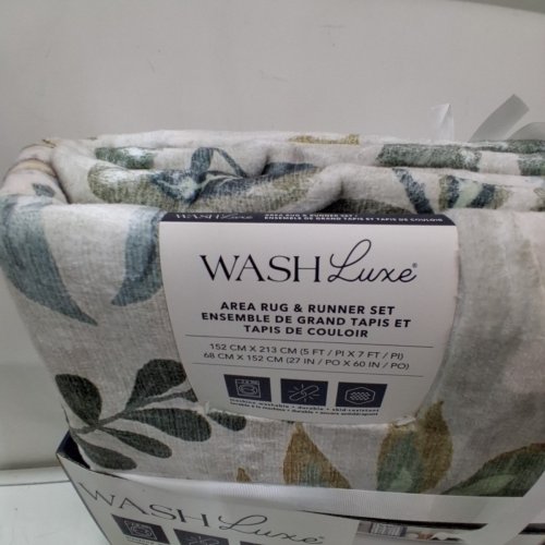 2PC WASH LUXE FLORAL AREA RUG - 5FT X 7FT / 27" X 60" - GREY, BLUE, GREEN, AND WHITE (MODEL: 2046294) image 3