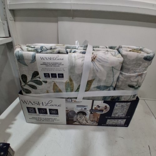 2PC WASH LUXE FLORAL AREA RUG - 5FT X 7FT / 27" X 60" - GREY, BLUE, GREEN, AND WHITE (MODEL: 2046294) image 4