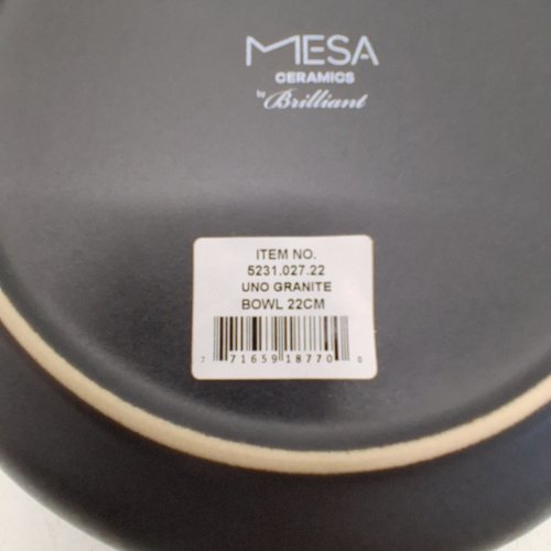 4PK MESA CERAMICOS BY BRILLANTE UNO GRANITE BOWLS - 8.6" - BLACK (ITEM: 5231.027.22) image 2