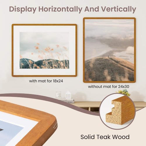 FLYJOE SOLID WOOD POSTER/PICTURE FRAME WITH MAT - 24" X 30", MATTED TO 18" X 24" - HONEY image 2