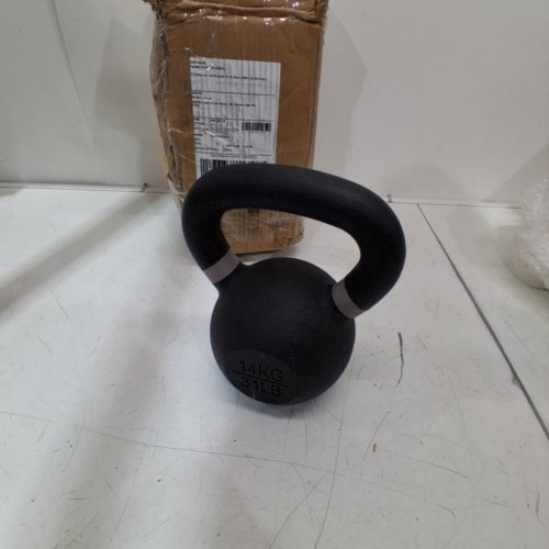 YES4ALL POWDER COATED CAST IRON COMPETITION KETTLEBELL WITH WIDE HANDLES & FLAT BOTTOMS - 31LBS/14KG - BLACK - (MODEL: SD7M) image 2