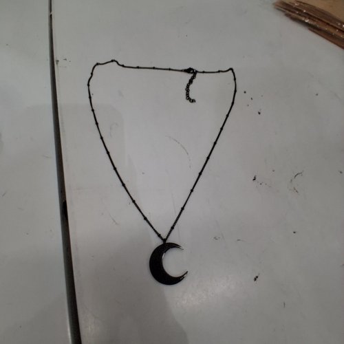 WOMENS ADJUSTABLE CRESCENT MOON PENDANT NECKLACE - 20-22" CHAIN LENGTH / 25 MM PENDANT- BLACK image 2