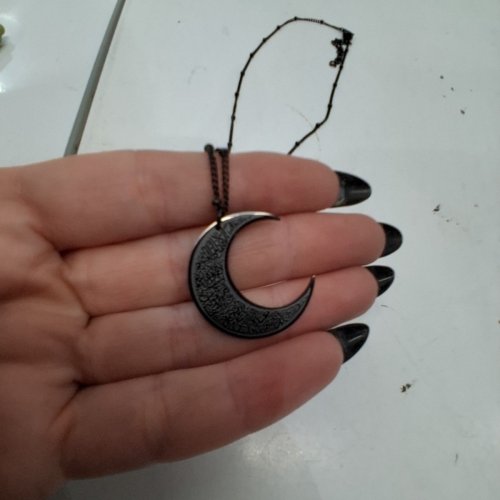 WOMENS ADJUSTABLE CRESCENT MOON PENDANT NECKLACE - 20-22" CHAIN LENGTH / 25 MM PENDANT- BLACK image 3