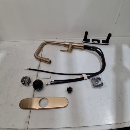 DELTA FAUCET NICOLI U-SPOUT KITCHEN FAUCET WITH PULL DOWN SPRAYER- CHAMPAGNE GOLD BRONZE (MODEL:19868LF-CZ) image 2