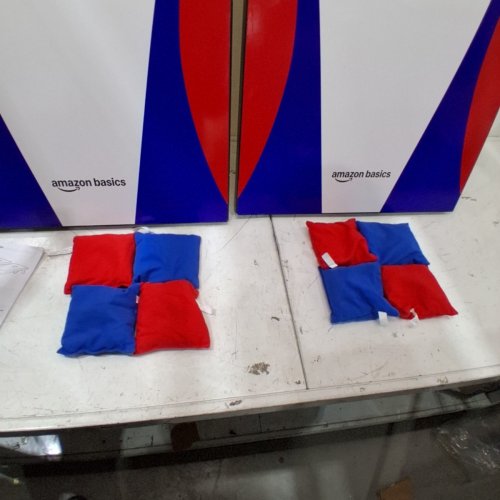 AMAZON BASICS OUTDOOR WOODEN CORNHOLE SET - 35.4" X 23.6" - RED / WHITE / BLUE image 3