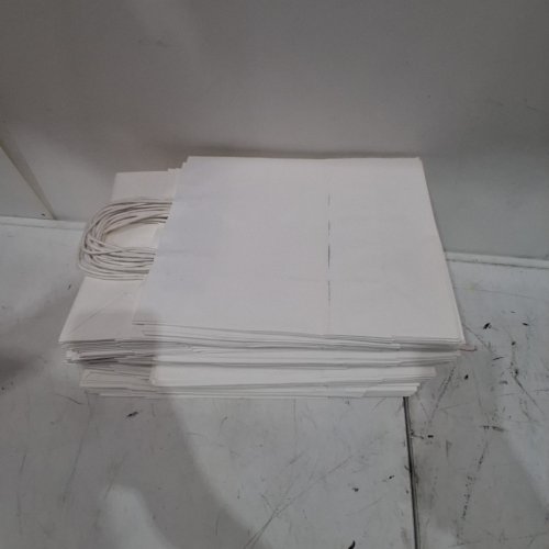 100PC PAPER BAGS WITH HANDLES - 10" X 5" X 13" - WHITE image 3