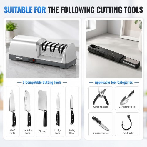 KRCQAP ELECTRIC 3-STAGE DIAMOND ABRASIVE KNIFE SHARPENER - 15° GUIDE ANGLE - STAINLESS STEEL image 3