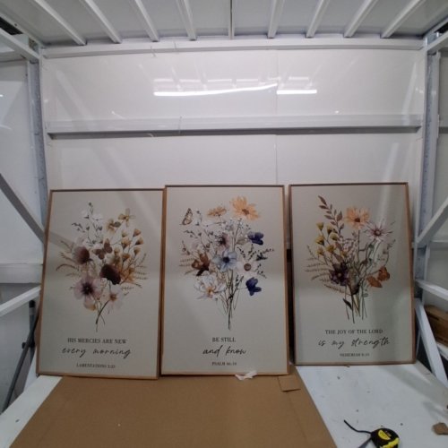 3PC ASSORTED FLORAL SCRIPTURE FRAMED WALL ART CANVAS - 12" X 16" - MULTICOLOUR/FLORAL image 2