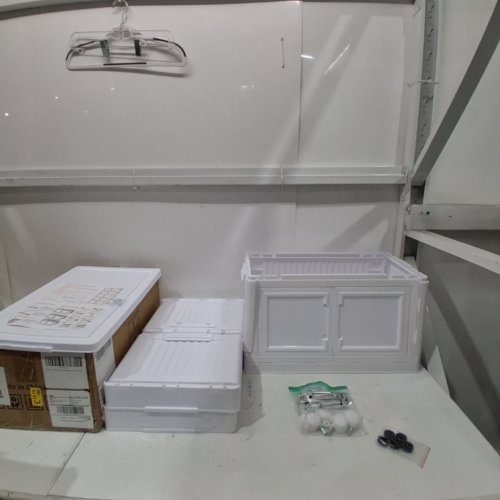 NAVICONVEX 3-TIER FOLDABLE STORAGE CABINET WITH DOORS - 43.7" X 15.4" X 29" - WHITE - (MODEL: 5503) image 2