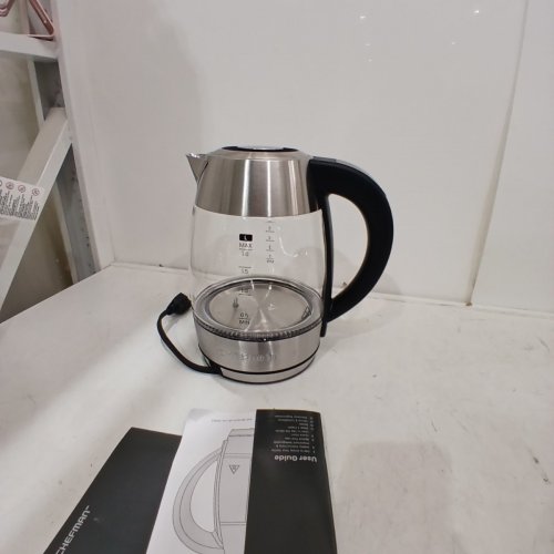 CHEFMAN EASY STEEP CORDLESS ELECTRIC GLASS KETTLE- 1.8L CAPACITY - STAINLESS STEEL (MODEL: RJ11-18-TI-CA) image 3
