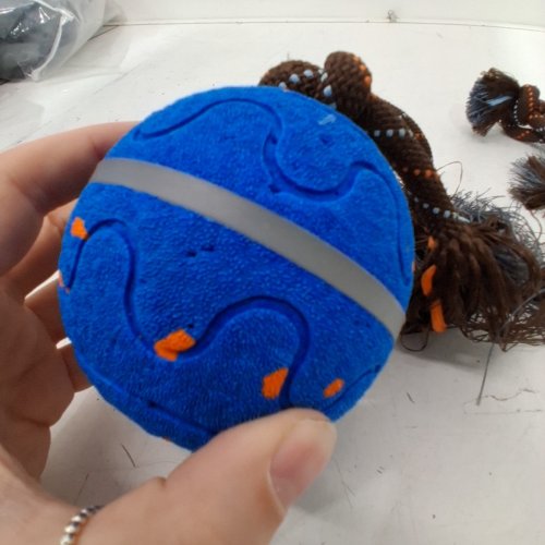 SMART DOG TOY BALL WITH ROPE - BLUE, BROWN/ORANGE image 3