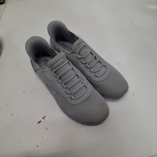 WOMEN'S SKECHERS SLIP-ON SNEAKERS - US 9 - GRAY WITH PURPLE ACCENTS image 3