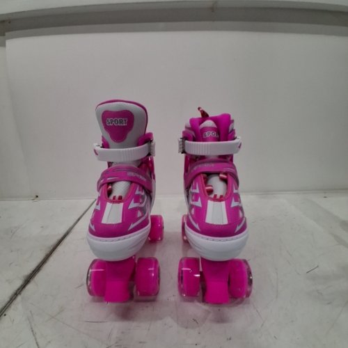KIDS LIGHT UP ROLLER SKATES - SIZE MEDIUM - PINK\WHITE image 2