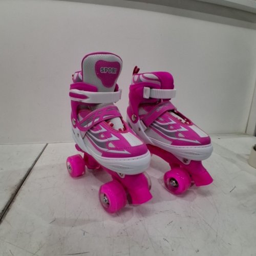 KIDS LIGHT UP ROLLER SKATES - SIZE MEDIUM - PINK\WHITE image 3