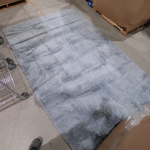 SOFT PLUSH SOLID COLOUR AREA RUG - 6FT X 9FT, NON-SLIP BACKING, MACHINE WASHABLE - GREY/LIGHT BLUE image 3
