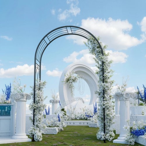 GARVEE METAL GARDEN ARCH CLIMBING PLANT SUPPURT TRELLIS - 8FT - BLACK (MODEL: PHO_34RFHYAS) image 2