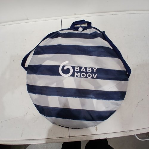 BABY MOOV COLLAPSIBLE FOLDABLE ANTI-UV TENT WITH VELCRO DOOR AND CARRY BAG - 36" X 34" X 39" - UPF 50+ - BLUE AND WHITE STRIPES image 2