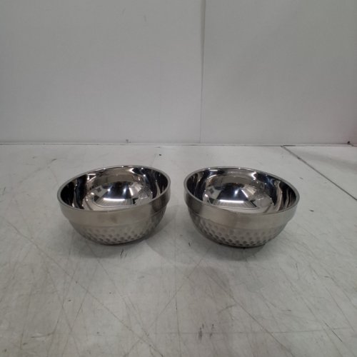 2PK DOUBLE-WALL INSULATED STAINLESS STEEL BOWLS - 0.5L - SILVER/HAMMERED FINISH image 3