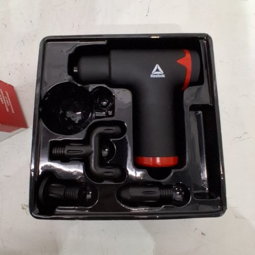 5PC REEBOK HANDHELD PERCUSSION MASSAGER - 6 SPEED LEVELS, USB-C RECHARGEABLE - BLACK / RED (MODEL: RK1716-NOC-FR) image 3