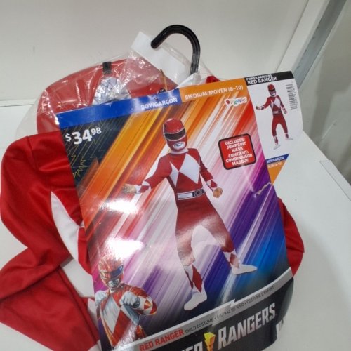 2PC UNISEX CHILD DISGUISE POWER RANGER COSTUME, MUSCLE OUTFIT WITH MASK - MEDIUM (7-8) - RED, WHITE, BLACK image 3