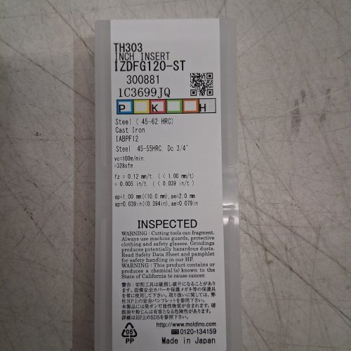 2 (2PK) MOLDINO INDEXABLE HELIX EDGE CUTTING INSERT - TH303 - 0.750" DIAMETER (MODEL: IZDFG120-ST) image 3