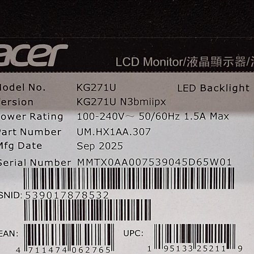 ACER WIDESCREEN GAMING IPS MONITOR – 27" | 1MS RESPONSE | 180HZ (DP) / 144HZ (HDMI) | HDR10 | SPEAKERS – BLACK (MODEL: KG271U N3BMIIPX) image 7