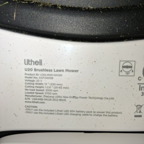 LITHELI U20 CORDLESS BRUSHLESS LAWN MOWER - 20V - 8GAL GRASS BAG - 13" PATH - WHITE/BLACK (MODEL: EGT010159) image 5