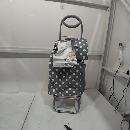 BIOS LIVING LIGHTWEIGHT ROLLING SHOPPING CART - 13.5"X11"X37"/55LB CAPACIRTY - DOTS IN WHITE/GREY image 2
