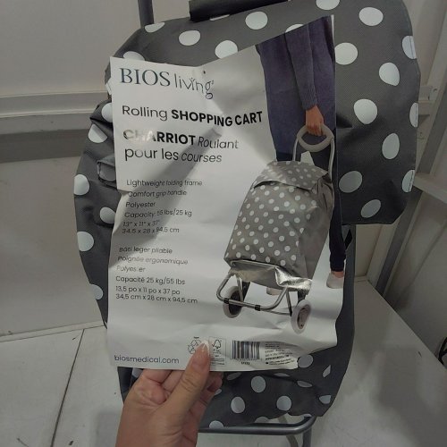 BIOS LIVING LIGHTWEIGHT ROLLING SHOPPING CART - 13.5"X11"X37"/55LB CAPACIRTY - DOTS IN WHITE/GREY image 3