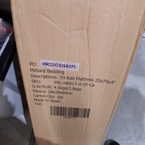 MILLIARD TRI-FOLD MATTRESS - 25" X 75" X 4" - WHITE image 3