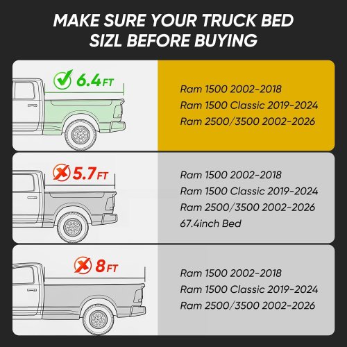 2PC TRUCK TAILGATE MAT SET FOR VARIOUS DODGE RAM MODELS - 6.4FT - BLACK image 2