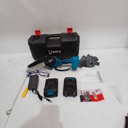 YAHHU PORTABLE ELECTRIC CORDLESS MINI CHAINSAW WITH 2 BATTERIES - 6" 21 V, 2000 MAH - BLUE & BLACK image 6