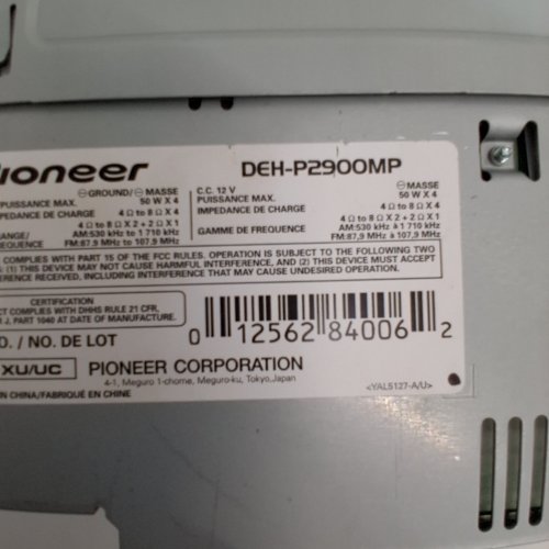 PIONEER CD RECIEVER WITH MP3/WMA PLAYBACK AND BLUETOOTH ADAPTER - BLACK (MODEL: DEH-P2900MP) image 2