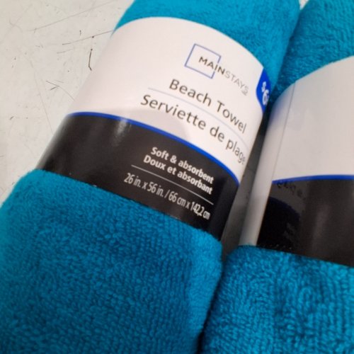 2PK MAINSTAYS BEACH TOWEL - 28" X 56" - DARK BLUE / BLUE / GREEN image 3
