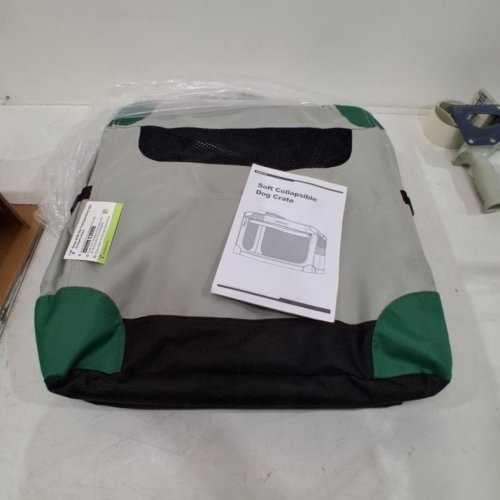 GARDNER PETS SOFT COLLAPSIBLE PORTABLE DOG CRATE - 30" X 21" X 21" - GREY/GREEN image 2