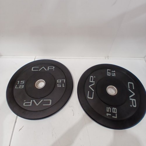 2PK CAP BARBELL RUBBER OLYMPIC BUMPER PLATE - 15LBS - BLACK (MODEL: ‎OPR6PIS-30) image 2