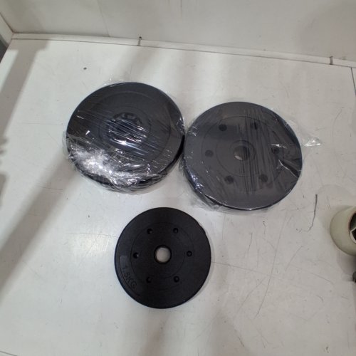 3PC ASSORTED BARBELL WEIGHT PLATES -10LBS/5KG/1.5KG - 1.5" - BLACK image 2