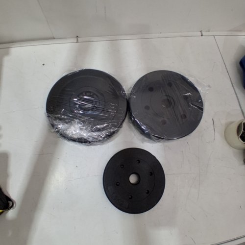 3PC ASSORTED BARBELL WEIGHT PLATES -10LBS/5KG/1.5KG - 1.5" - BLACK image 3