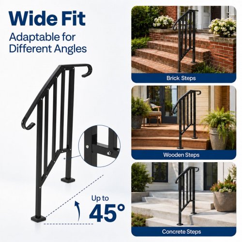 2PK GARVEE OUTDOOR METAL STAIR HANDRAIL KIT - 2 STEP - BLACK - (MODEL: PLS_33SM4APP) image 3