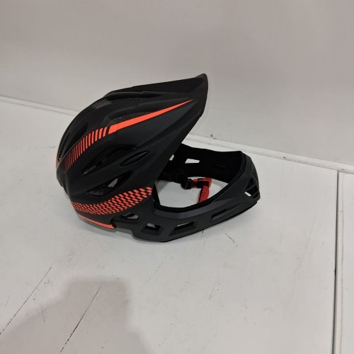 KIDS BICYCLE HELMET WITH REMOVABLE CHIN GUARD - 8" - BLACK AND RED image 2