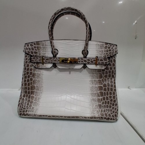 CROCODILE EMBOSSED HANDBAG - WHITE AND BROWN image 2