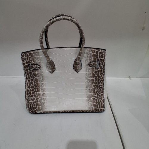 CROCODILE EMBOSSED HANDBAG - WHITE AND BROWN image 3